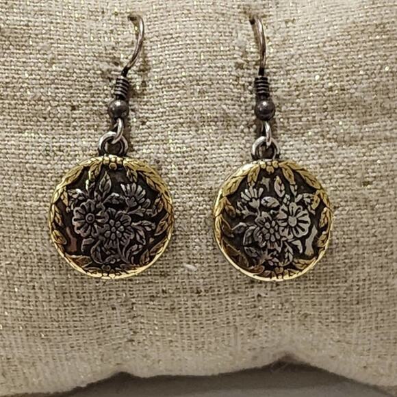 Brighton scrolled mixed metals floral French wire earrings - Picture 2 of 6